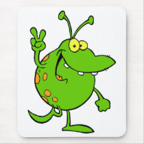 silly cute cartoon peace gesture alien dude mouse pads