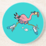 silly cute jogging running flamingo coaster