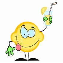 silly cute lemon cartoon drinking lemonade cut out