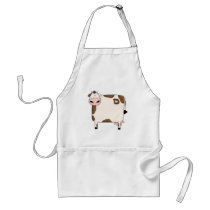 silly fat brown and white cow cartoon apron