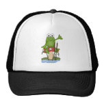 silly frog sitting on mushroom hats