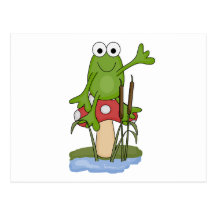silly frog sitting on mushroom postcard
