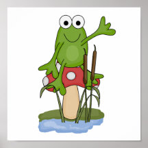 silly frog sitting on mushroom posters