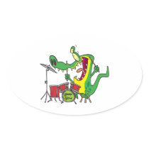 silly gator alligator drummer drumming cartoon sticker