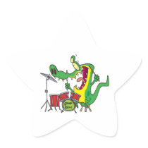 silly gator alligator drummer drumming cartoon sticker