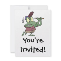 silly golfing golfer frog cartoon invite