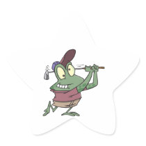 silly golfing golfer frog cartoon sticker