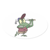 silly golfing golfer frog cartoon oval sticker
