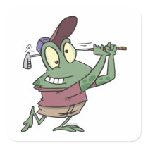 silly golfing golfer frog cartoon square stickers