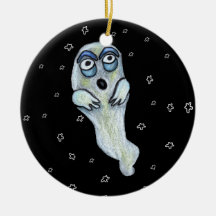 Silly Goofy Cartoon Ghost Big Eyes Stars Christmas Tree Ornaments