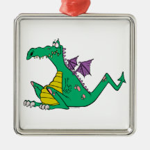 silly goofy cartoon green dragon christmas tree ornaments