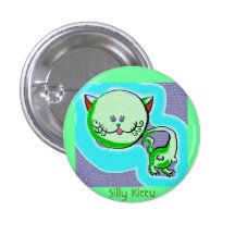 Silly Kitty (green) Pinback Buttons