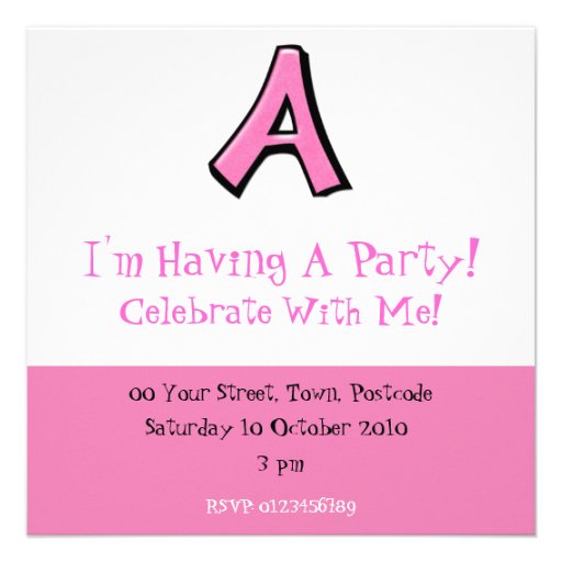 Silly Letter A pink Party Invitation