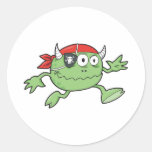 silly little green pirate monster sticker