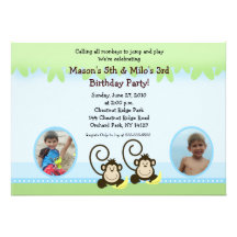 Silly Monkey Twins Photo Birthday Invite