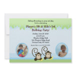 Silly Monkey Twins Photo Birthday Invite invitations