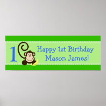 Silly Monkeys Green Personalised Birthday Banner