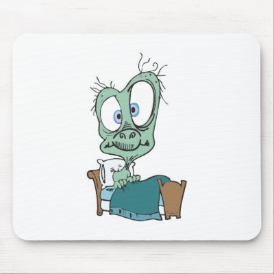 silly monster in bed mouse mats by doonidesigns