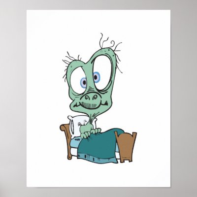 silly monster in bed poster by doonidesigns