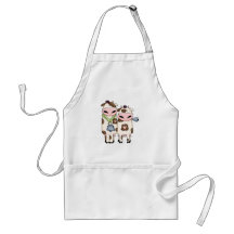 silly moo cow couple cartoon aprons