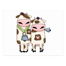 silly moo cow couple cartoon postcard