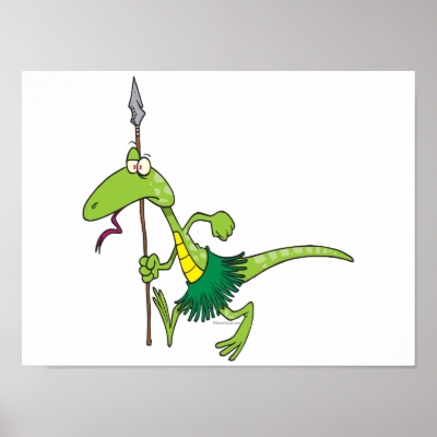 silly native tribe tribal lizard cartoon print by tooni dooni