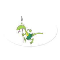silly native tribe tribal lizard cartoon oval stickers