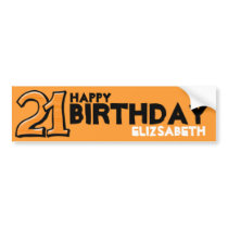 Silly Number 21 orange Birthday Long Sticker