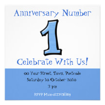 Silly Numbers 1 blue Anniversary Invitation