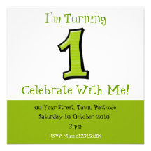 Silly Numbers 1 green Birthday Invitation