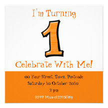 Silly Numbers 1 orange Birthday Invitation