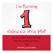Silly Numbers 1 red Birthday Invitation