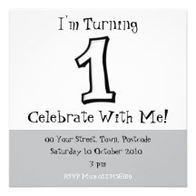 Silly Numbers 1 white Birthday Invitation
