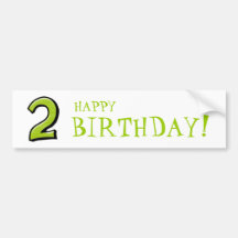Silly Numbers 2 green Birthday Stickers Bumper Sticker