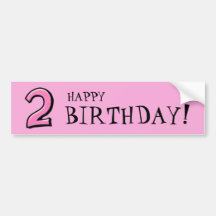 Silly Numbers 2 pink Birthday Stickers Bumper Stickers
