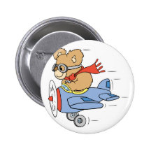 Silly Pilot Bear Pinback Button