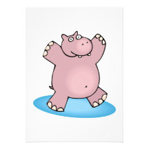 silly pink dancing hippo personalized invite