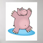 silly pink dancing hippo posters