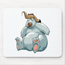 silly polar bear wearing an earflap hat mouse pad