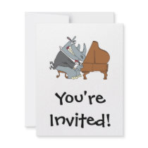 silly rhino playing piano pianist cartoon personalized invite