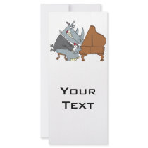 silly rhino playing piano pianist cartoon personalized rack card