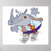 silly rhino with springs shoes cartoon posters