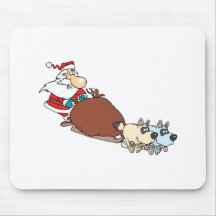 silly santa and dog sleigh cartoon mouse pad