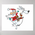 silly santa on a kangaroo funny cartoon poster