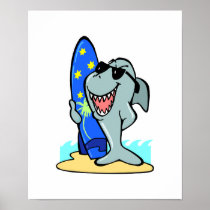 silly shark with surfboard print