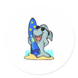 silly shark with surfboard stickers
