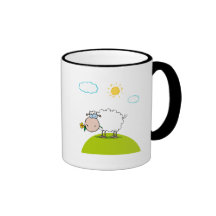 silly sheep on a hill with a flower coffee mug