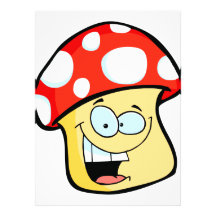 silly smiling mushroom toadstool cartoon character personalized invitations