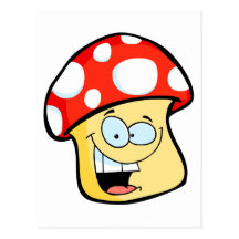 silly smiling mushroom toadstool cartoon character postcards
