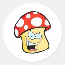 silly smiling mushroom toadstool cartoon character round sticker